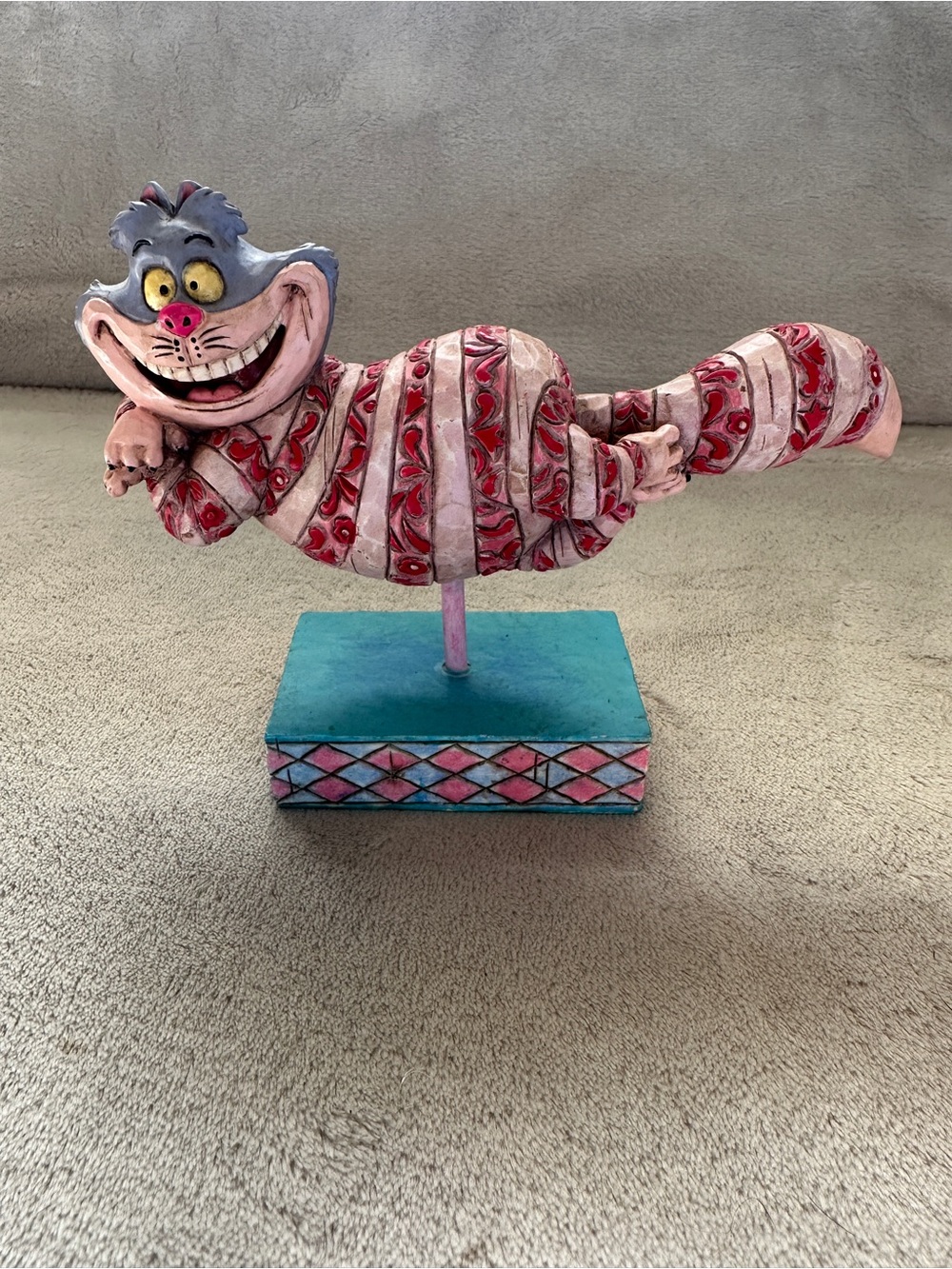Disney Cheshire Cat Figurine in Pink and Teal Accents